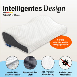 KissenDeluxe® – Orthopädisches Kopfkissen gegen Nackenschmerzen & Schnarchen