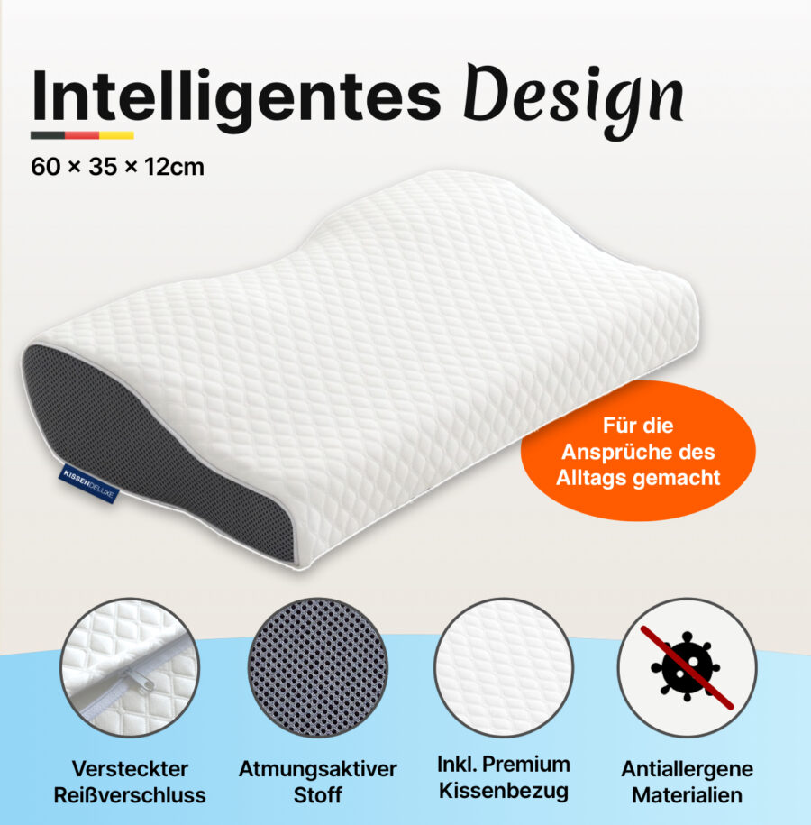 KissenDeluxe® – Orthopädisches Kopfkissen gegen Nackenschmerzen & Schnarchen