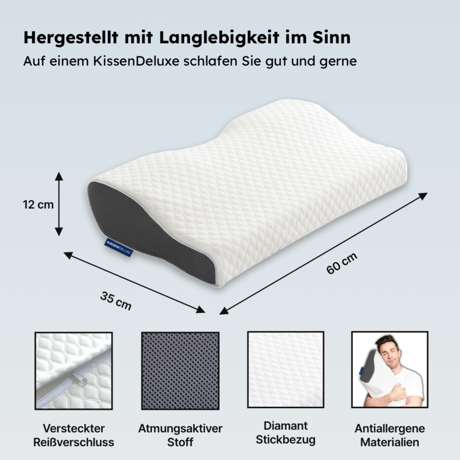 KissenDeluxe® – Orthopädisches Kopfkissen gegen Nackenschmerzen & Schnarchen
